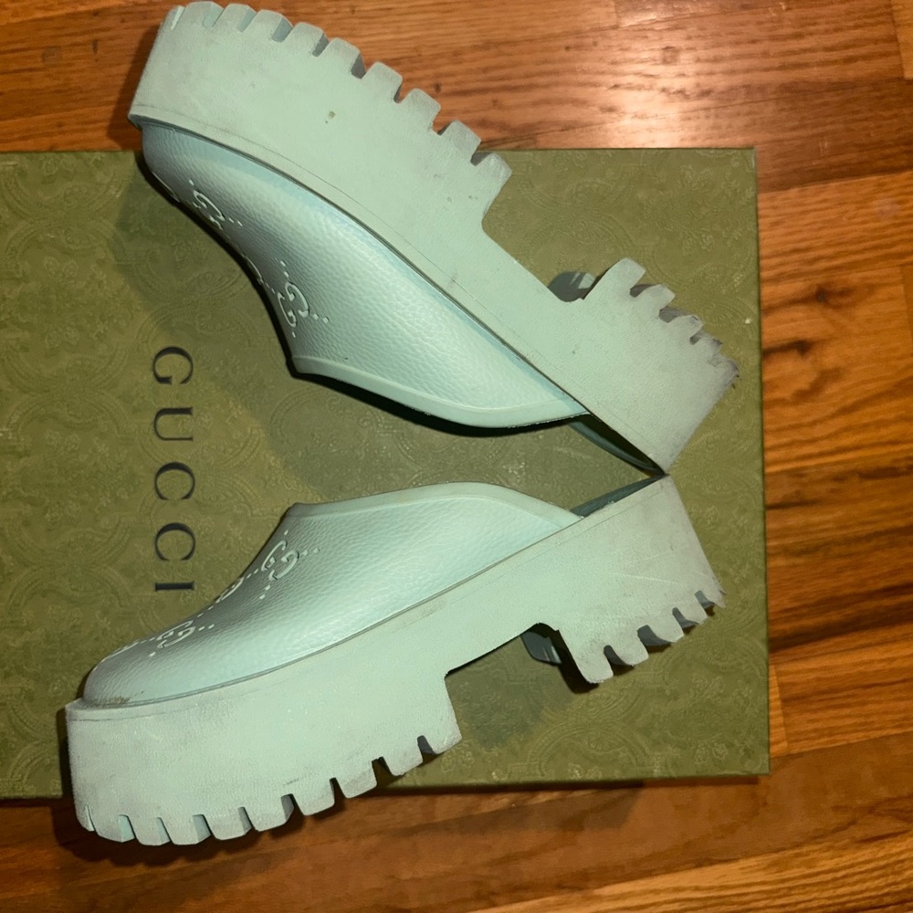 Gucci Mint Green Platform Slides - image 2